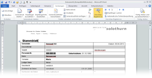 Formular Stammblatt