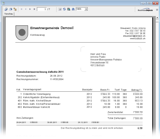 Steuerfakturierung Kontoauszug